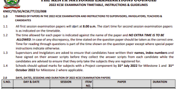 2022 KCSE EXAMINATION TIMETABLE