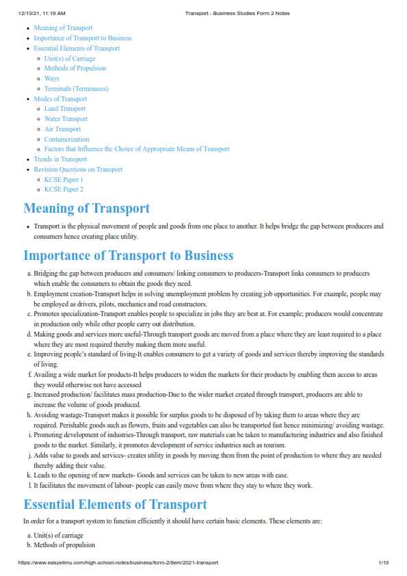 TRANSPORT FORM TWO NOTES