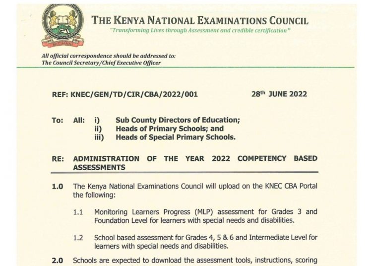 KNEC Guidelines For 2022 Competency Based Assessments and CBC Exams