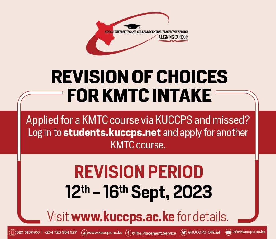 KUCCPS ANNOUNCES REVISION OF KMTC PLACEMENT OPTIONS FOR OCTOBER 2023 INTAKE